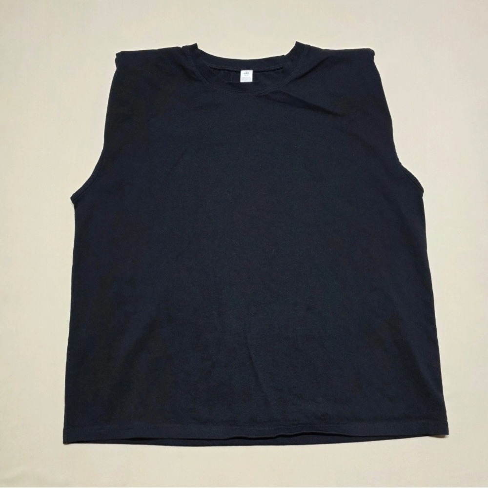 Alo Yoga Black Shoulder Pads Tank Top Women Small Solid Crew Neck Pullover Relax